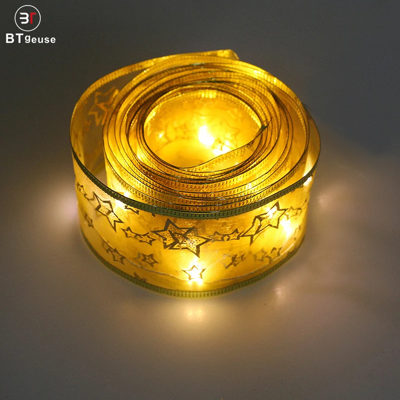 BTgeuse Star Ribbon Fairy String Lights for Bedroom Holiday Party Wedding Christmas and Garden Decoration 88 Inch Warm White    