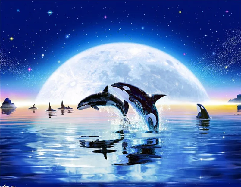 

5D diy diamond painting Moon Dolphin pictures of rhinestones cube drill cross stitch needlework home decorative relative gifts