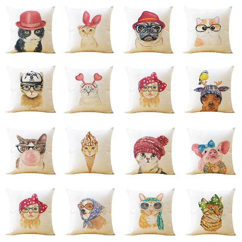 

Cute Lovely Cat Decorative Cushion Cover Cotton Linen Square Throw Pillow Cover 45x45CM Pillow Case Home Office Car Sofa Decor