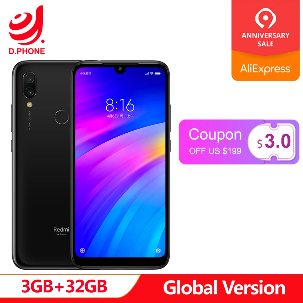 

Global Version Xiaomi Redmi 7 3GB RAM 32GB ROM Snapdragon 632 Octa Core 12MP 6.26" Full Screen 4000mAh Battery Smartphone