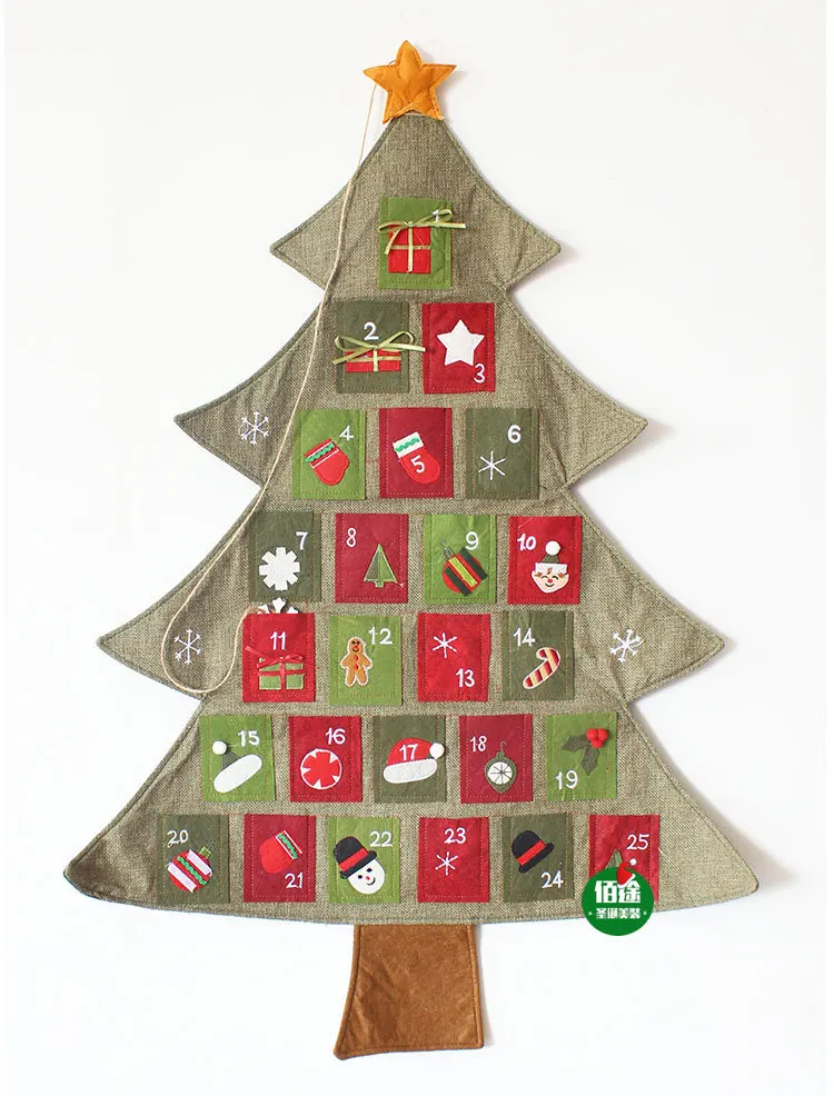 Висящий Рождественский Адвент календарь обратного отсчета ткань Войлок Рождество дерево декор на стену