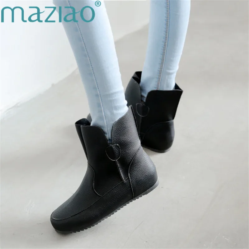 

Shoes Woman Round Head Short Plush Rubber Flat Heel Silver Black Comfortable Warm Winter Shoes Women Leather Boots MAZIAO