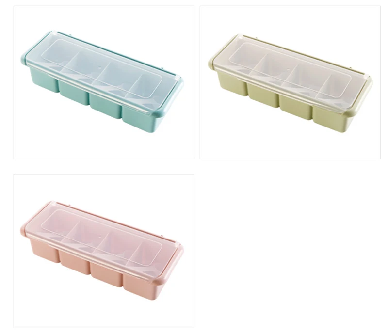 LIYIMENG Seasoning Jar Set Kitchen Four Grid Condiment Box Cruet Salt Pepper Shakers Seasoning Box Condiment Bottle B6