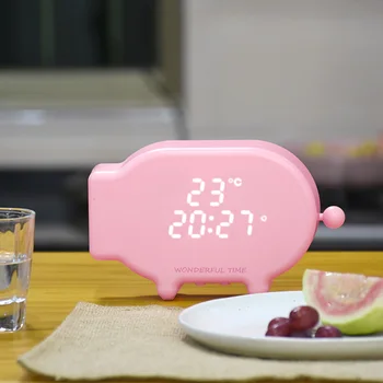 

Multifunction Cartoon Pig Alarm Clock Temperature Lamp Function USB Charge Clock for Bedroom JDH99