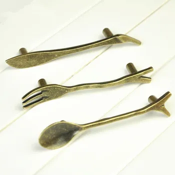 

cabinet knobs and handles cupboard kitchen cupboard knobs and handles spoon fork handle retro 16pcs/lot