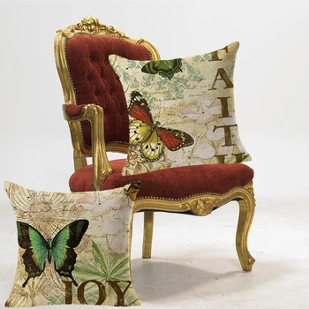 

Cheap car seat linen cushion Nordic Vintage outdoor chair cushions home decor for sofas pillow butterfly printed MYJ-1601