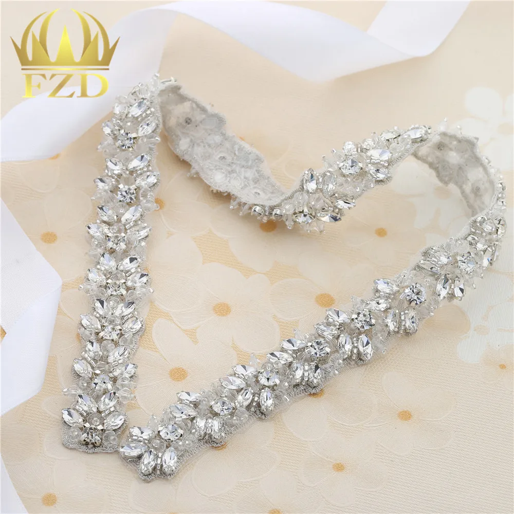 

(30 pieces) Handmade Hot Fix Shiny Crystal Sew On Bridal Sliver Rhinestone Crystal Applique for Wedding Sash and Belt Decor