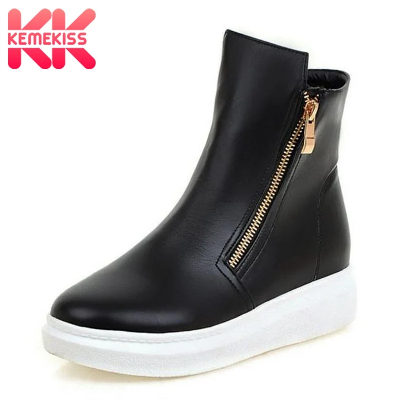 KemeKiss/Модные женские меховые ботинки на плоской подошве, теплая обувь на платформе с молнией, женские зимние ботильоны, качественная
