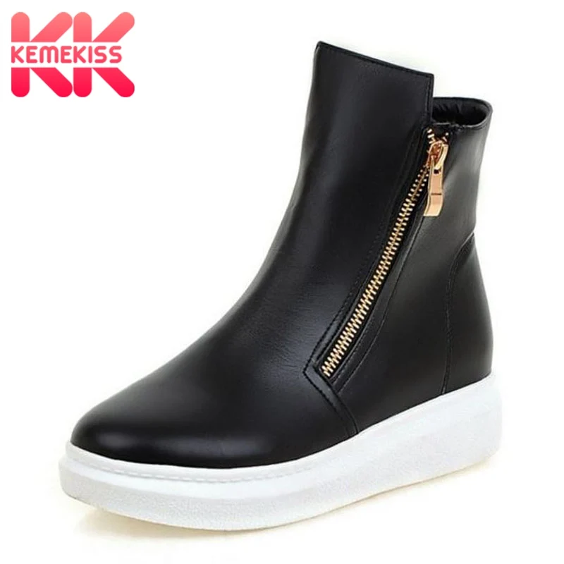 

KemeKiss Fashion Women Fur Flats Boots Zipper Platform Warm Shoes Women Winter Ankle Boots Quality Daily Footwear Size 34-43