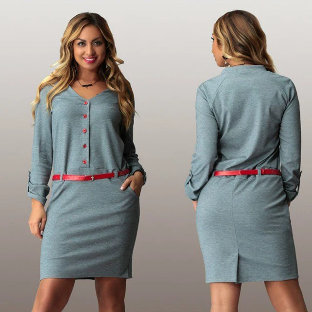 Elegant Office Work Dress 2016 Spring V Neck Long Sleeve Winter Elegant Office Work Dress 2016 Spring V Neck Long Sleeve Winter Oversize Casual Midi