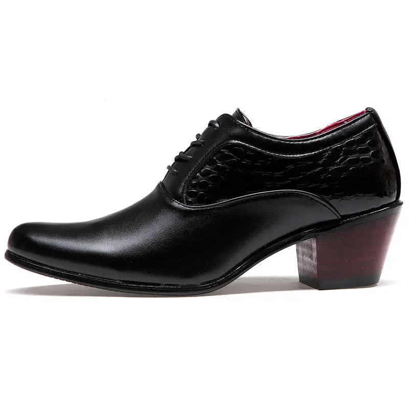 WOLF WHO/Новинка года; Мужские модельные свадебные туфли; блестящие кожаные туфли на высоком каблуке 6 см; мужские повседневные туфли с острым носком, визуально увеличивающие рост; X-196 для вечеринки и выпускного - Цвет: 67-7-black