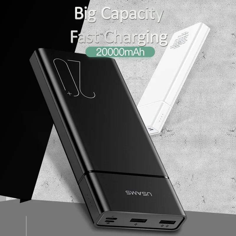 USAMS 20000 мАч Внешний аккумулятор 2.1A Быстрая зарядка Powerbank для iPhone Samsung Xiaomi Двойной