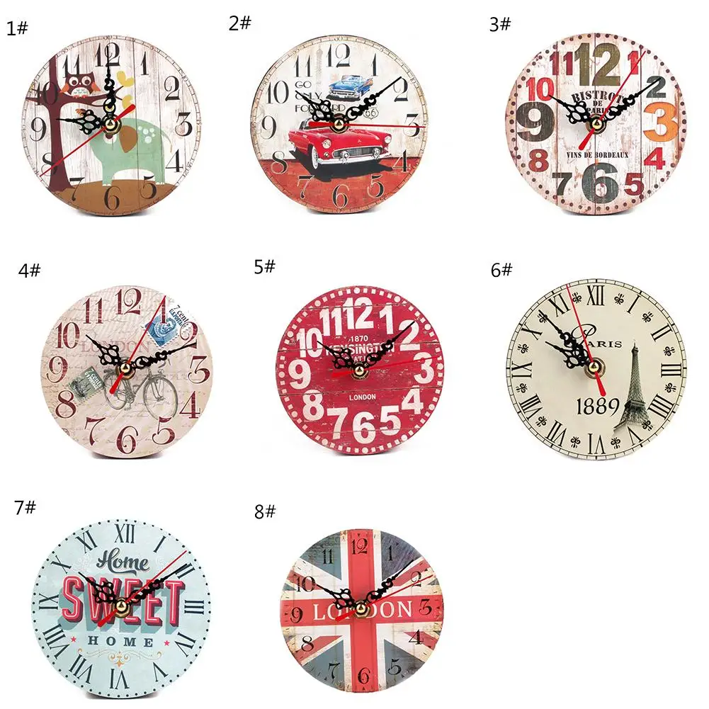 Fashinable Retro Round Imitation Wood Wall Clock Bedroom Small Clock