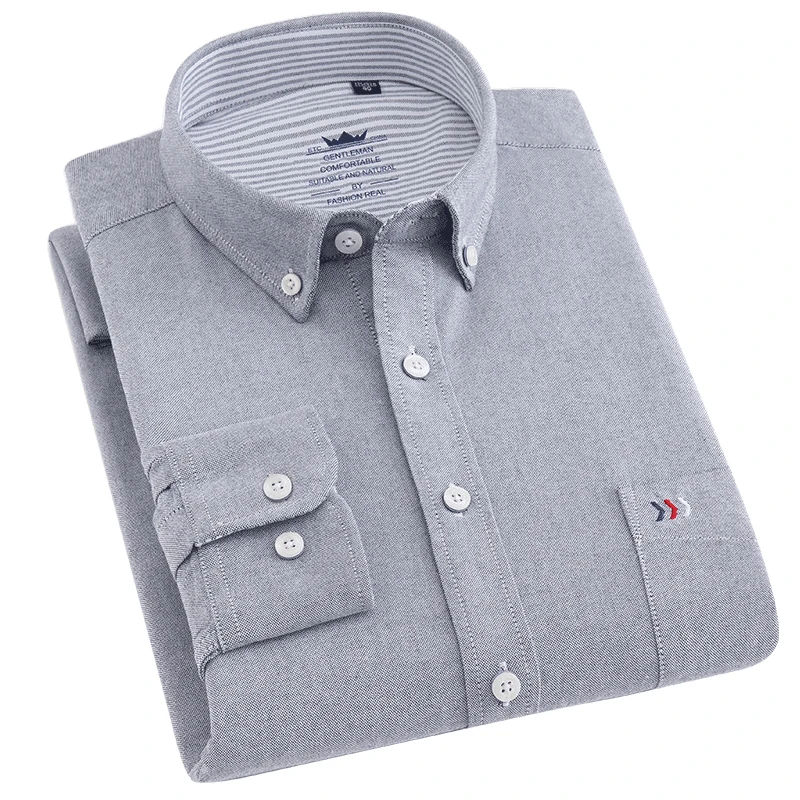 

Men's Regular-Fit Long-Sleeve Oxford Solid Woven Shirt Patch Pocket with Logo Applique at Chest Casual Button Down Dress Shirts