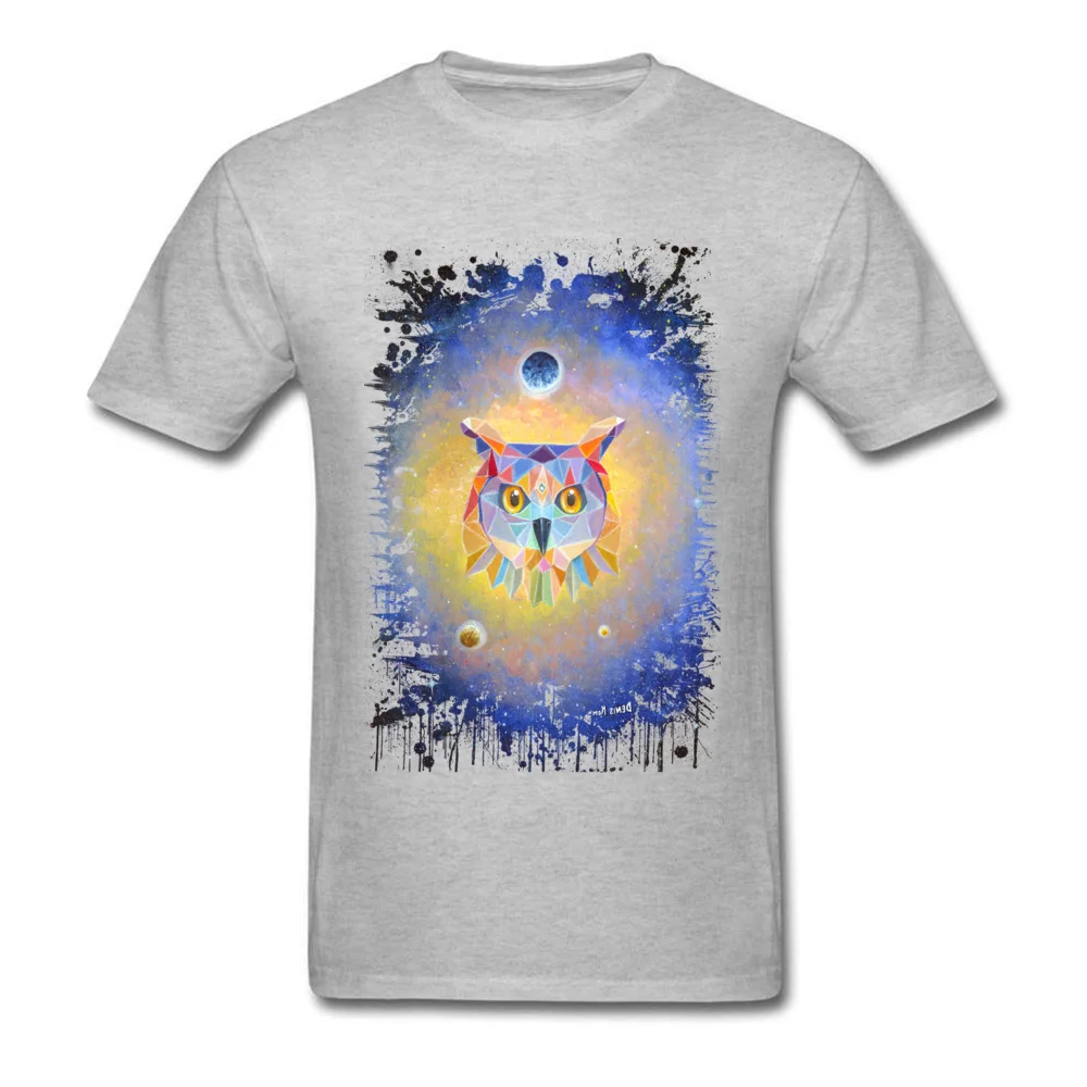 Geometric owl Men's 2018 New Cool Tops Shirt O-Neck Labor Day Pure Cotton Tshirts Birthday Short Sleeve Tops & Tees Geometric owl grey