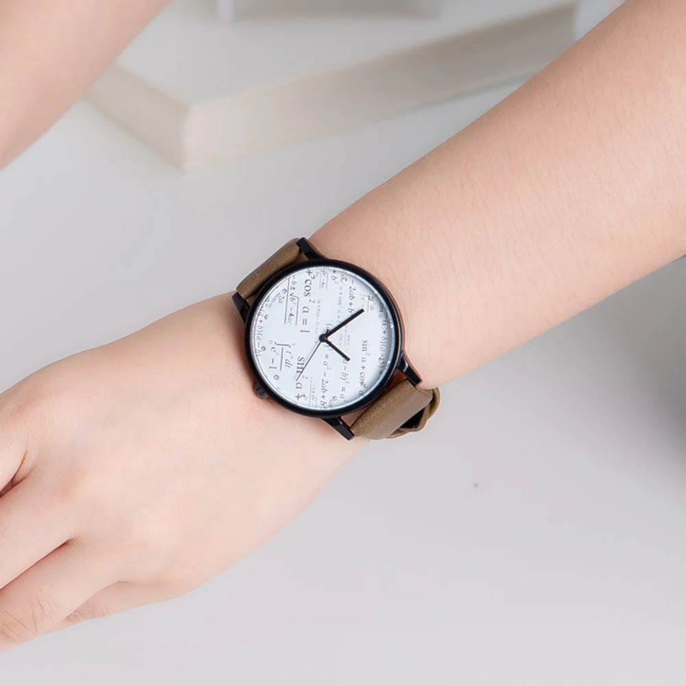  2018 Women Men Watches Casual Fashion Faux Leather Band Geometric Equation Couple Watch Men Women Quartz Wrist Watch Clock Gift