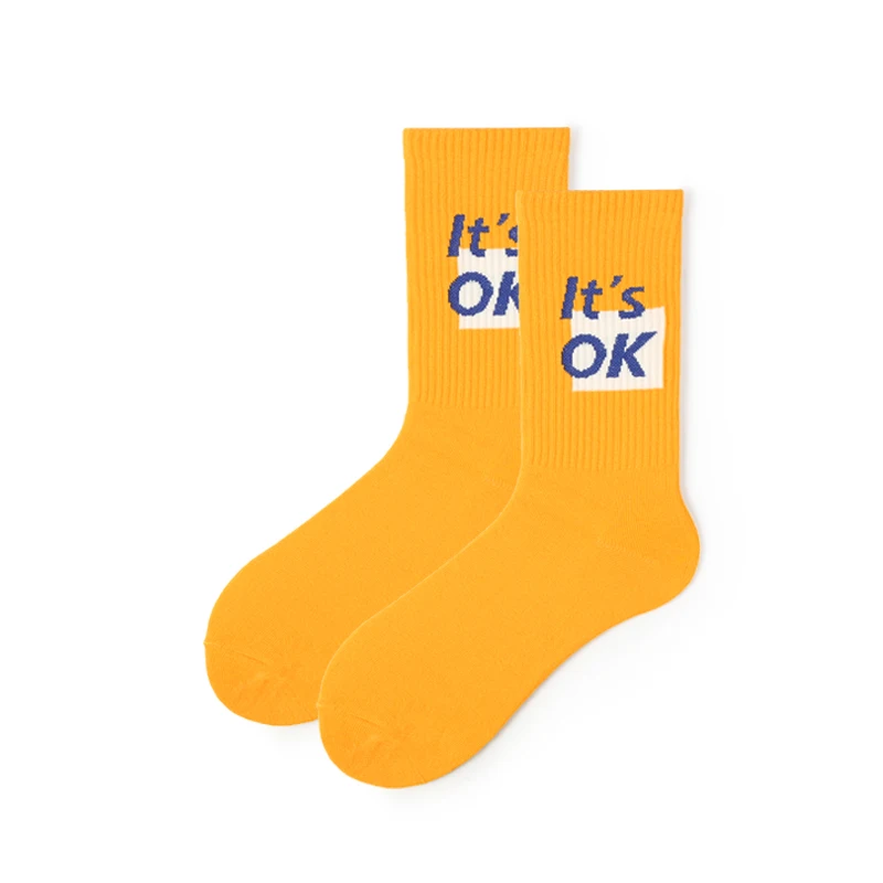Крутые мужские носки в стиле Харадзюку, носки в стиле хип-хоп, хлопковые носки для влюбленных с мультяшными буквами, желтые носки для скейтборда, модная новинка - Цвет: 1pair