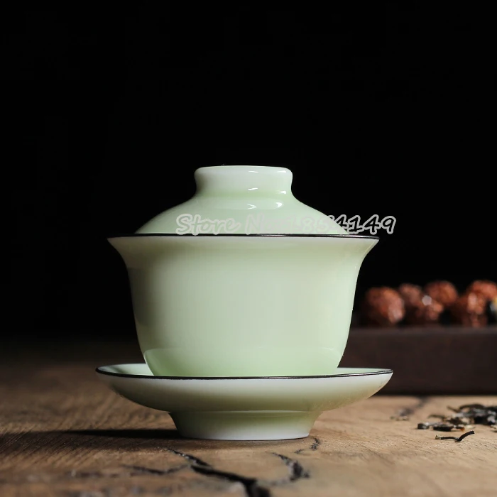 Китайский Longquan Celadon Gaiwan Китай Чай чашки и блюдца Чай ковша 130 мл национальным уровне мастер служить Чай чашки фарфор Чай горшок