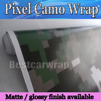 

Army Green Digital Camouflage Full-Body Car Wrap Skin With air bubble Free Military Pixel camo For truck & boat covers 1.52x30m