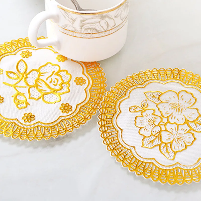 Европейский Bronzing PVC placemate полый узор чашка салфетка под прибор Настольный коврик