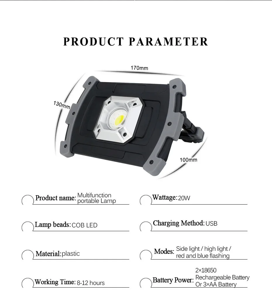 20 Вт лампе светодиодный портативный прожектор рабочий свет Перезаряжаемый 18650 батарея латерн фонарик Свет для охоты кемпинга открытый A1
