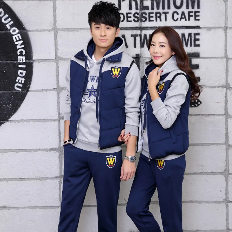 

Men Female Tracksuit Sportswear Winter Fleece Thick Warm Suit Hoodies+pants+vest Lovers Running Jogging Leisure Set Sport Suit