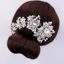 Bridal Hair Accessories Wedding Hair Comb Silver-tone Rhinestone Crystal Flower Hair Comb Wedding Headpiece Hair Jewelry F1617