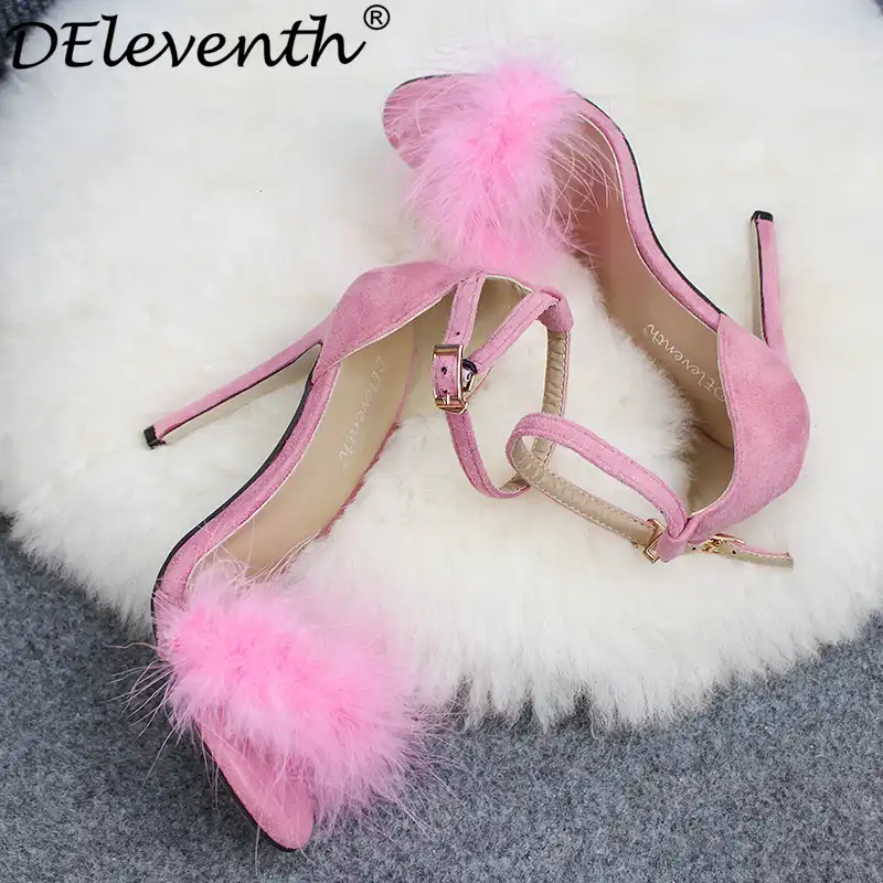 pink feather shoes