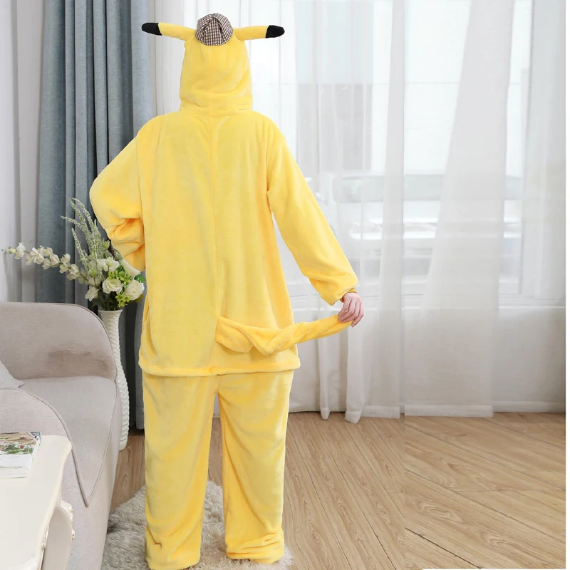 New Pokemon Kigurumi Pajamas Cartoon Pikachu Onesies For Adults Women Men Flannel Pyjamas One-Piece Pijamas Halloween Costume (3)