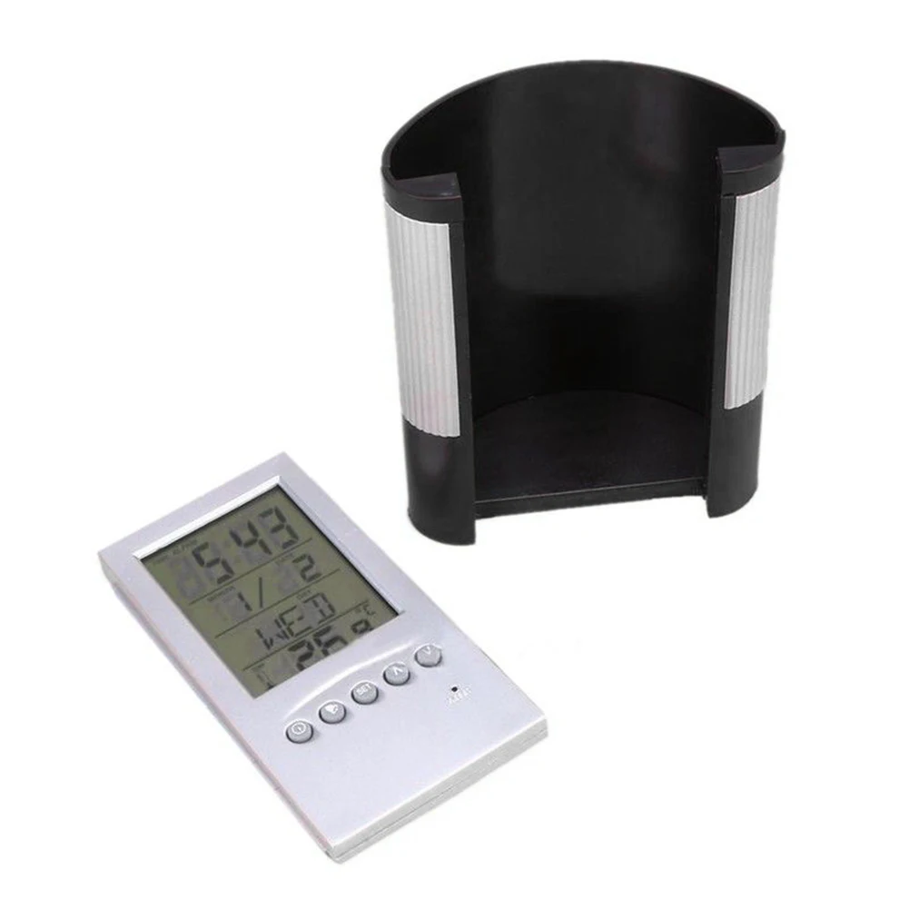 

Practical Alarm Clock Home ABS Pen Holder Electronic Calendar Temperature Organizer LCD Office Container Multifunctional Desk