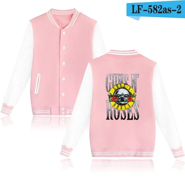 Guns N Roses куртка с длинным рукавом Мужская/Женская Повседневная бейсбольная куртка известная группа одежда пистолеты и розы толстовки Толстовка - Цвет: pink and white
