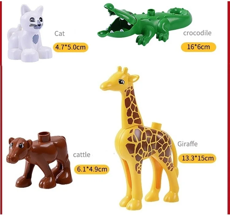 Серия моделей животных, строительный блок, большие кирпичи, модель животного, строительный блок, детская развивающая игрушка, совместимая с блоками Duploe