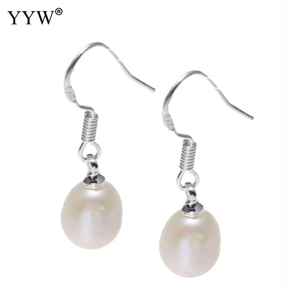 

Freshwater Pearl Earrings Brass Earring Hook Rice Silver Color Plated For Woman White 8-9mm 28mm Sold By Pair
