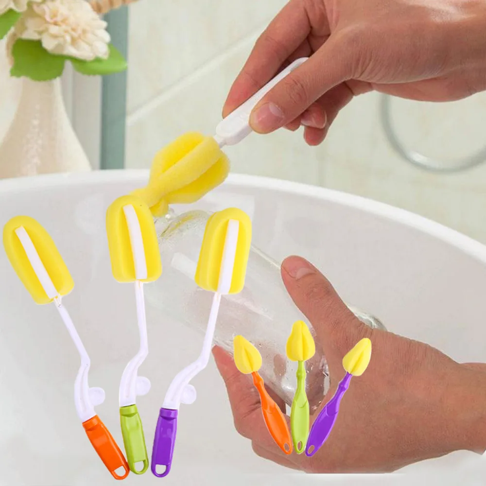 1x bottle brush 1x nipple brush baby rotating handle bottle brush