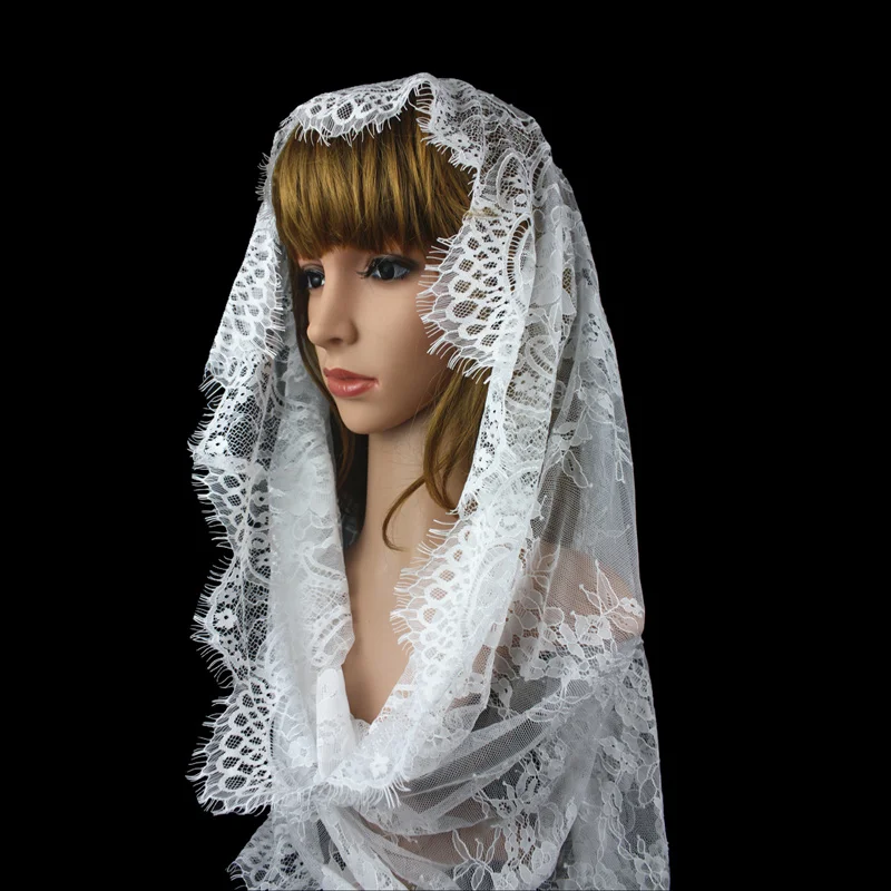 

White Eyelash French catholic church lace wedding veil infinity lace veil