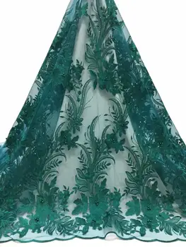

African Beaded 3D Tulle Lace Fabric 2019 African French Net Lace Fabric Nigerian Embroidery Rhinestones Tulle French Lace