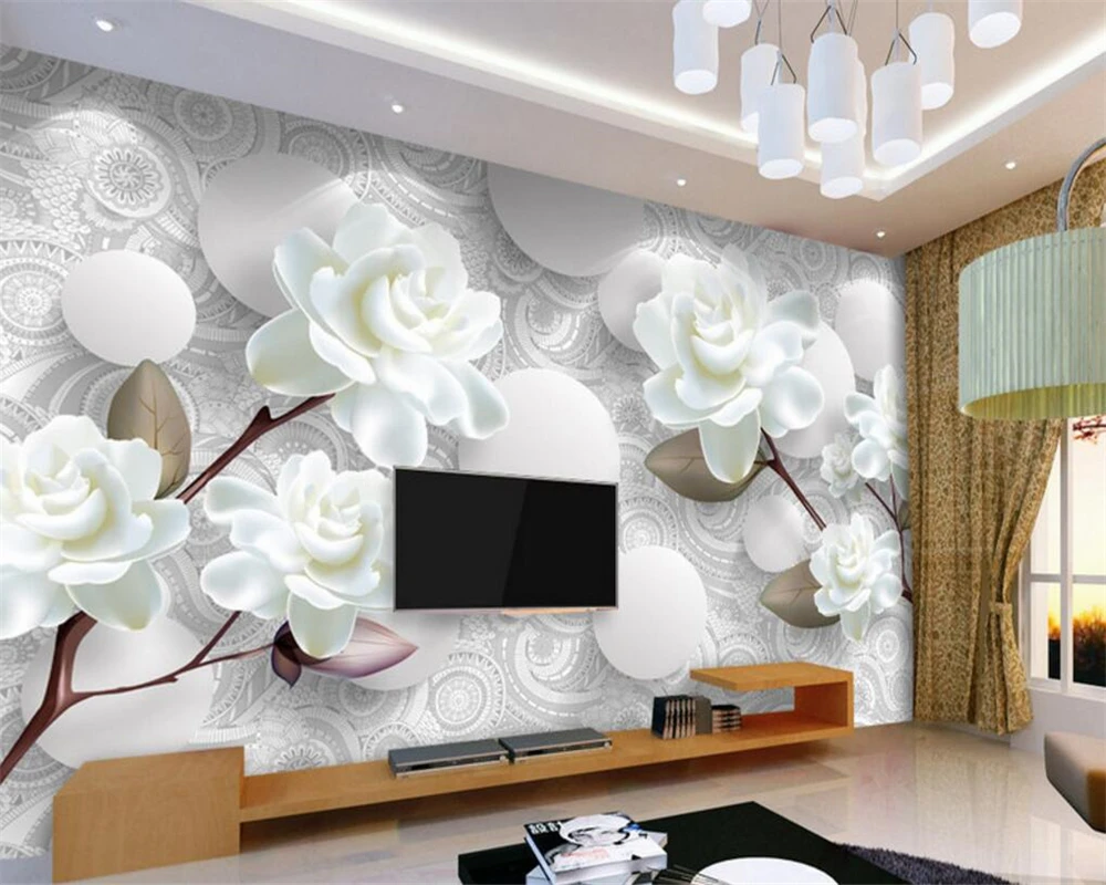 

Fashion European white peony 3d wallpaper 3d sitting room bedroom setting wall murals 3d wallpaper papel de parede