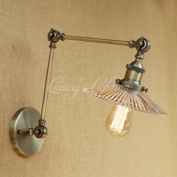

Vintage Industrial Metal Wall Lamp Glass Lampshade LED Bulb Free Adjustable Long Swing Arm For Bedroom Restaurant Bar LED E27