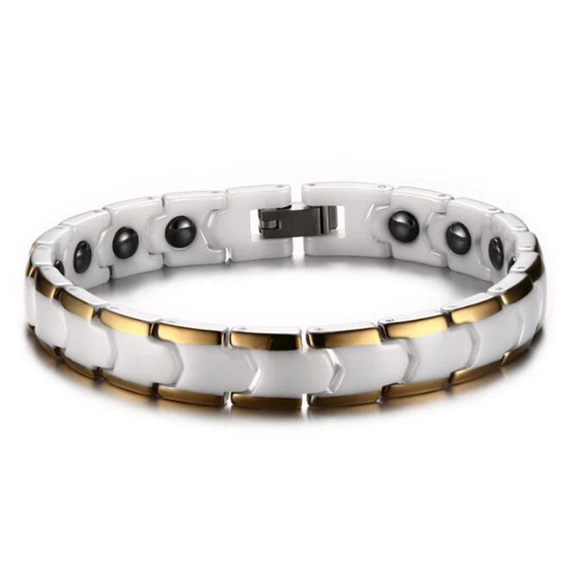 White Double Row Healthy Stainless Steel Ceramic Bracelet Men Jewelry