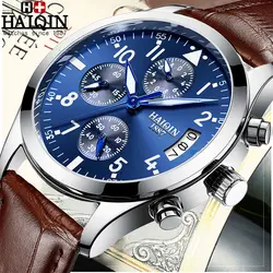 Мужские часы HAIQIN новые деловые кварцевые с датой часы Мужские Водонепроницаемые кожаные повседневные модные спортивный хронограф Relogio