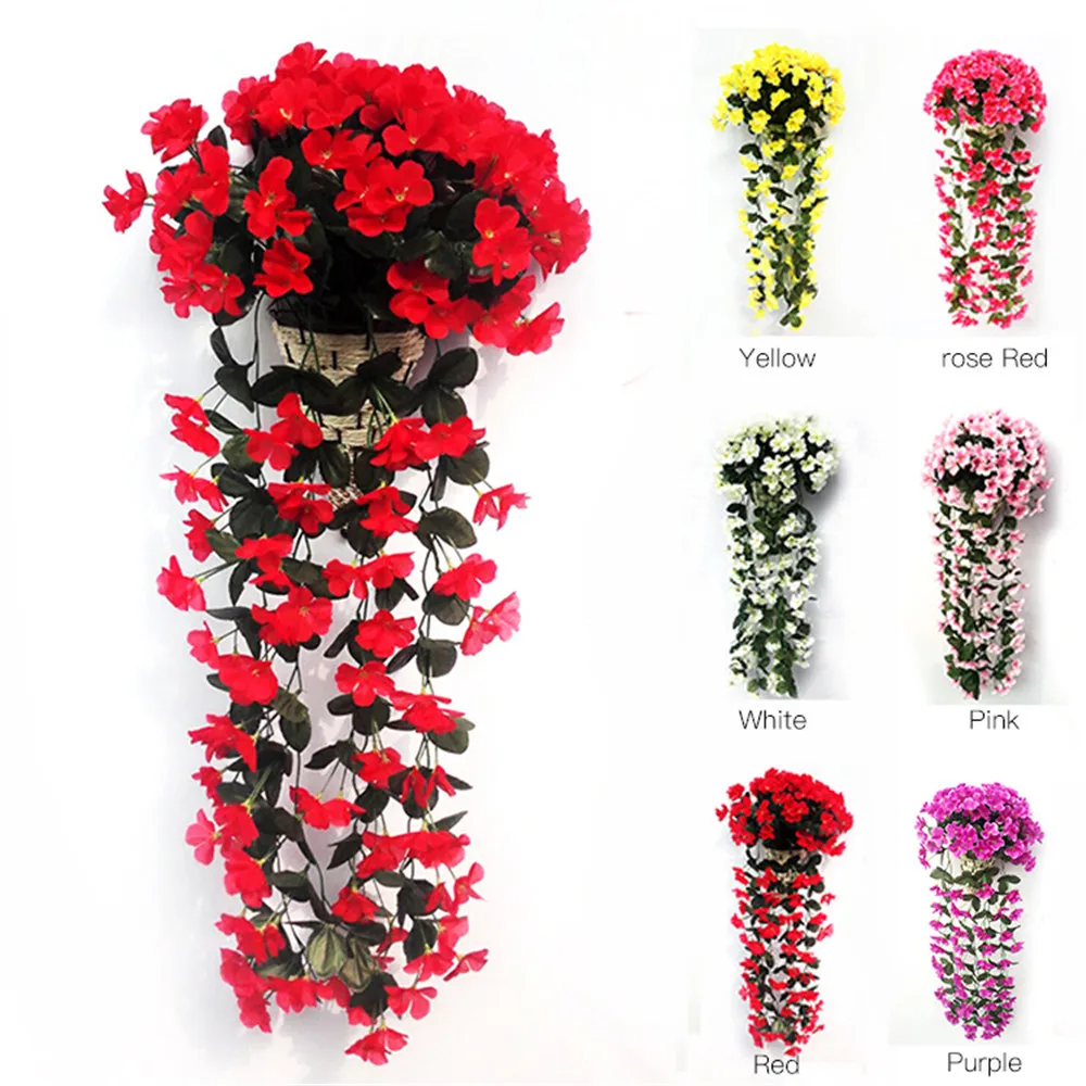 

Violet Artificial Flower Simulation Wall Hanging Basket Flower Orchid Fake Silk Vine Flowers