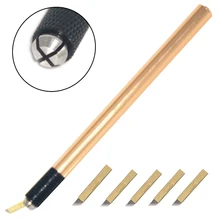 Высокое качество золото из нержавеющей стали Постоянный бровей Руководство татуировки ручка для бровей Макияж с 5 шт. лезвия