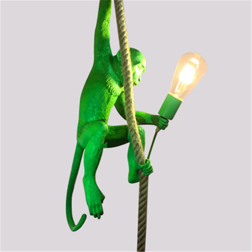 Современные подвесные светильники, золотые светодиодные лампы с обезьяной из смолы для гостиной, ресторана, бара, спальни, кухни, подвесные светильники, светильник - Цвет корпуса: Green pendant lights