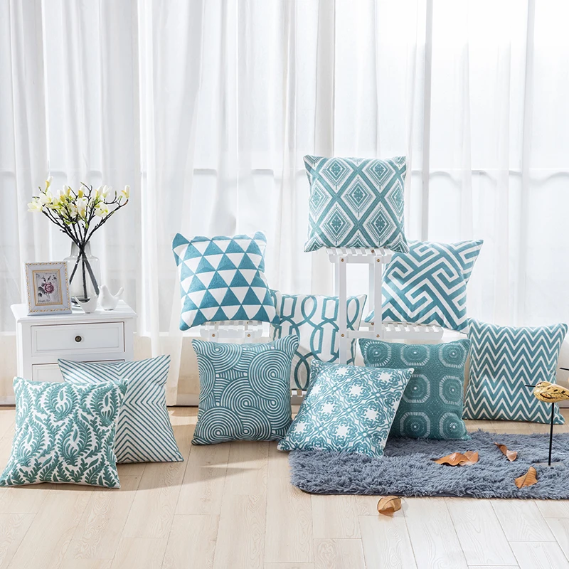 Наволочка для подушки с вышивкой 45x45 см|cushion cover|cushion cover blueblue cushion |