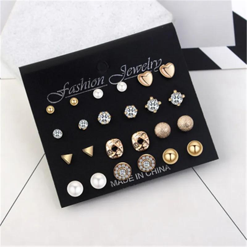 Cheap 12 pairs Classic fashion jewelry in china fferent shape Ear Nail Set Wih Personality Pearl Ball Geometric studs G0670 | Украшения и