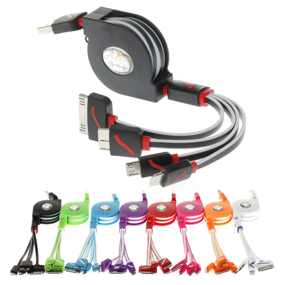 Buy New Black 4 in 1 Retractable Mini Micro USB Sync Charger Cable for