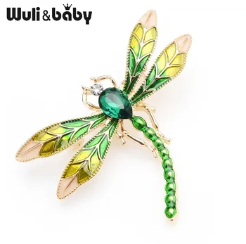 

Wuli&baby Green Crystal Enamel Dragonfly Brooches For Women And Men Metal Insects Weddings Banquet Party Brooch Pins Gifts