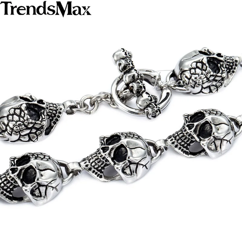 Trendsmax 18mm Heavy Gothic Skulls Link Boys Mens Chain Silver Color