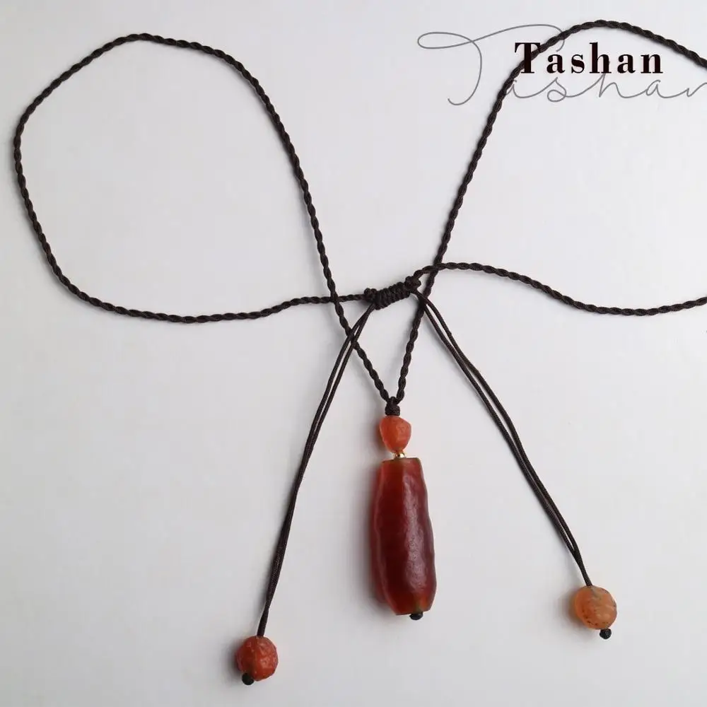 

2019 New Men women wine red Sweater chain Necklace pendant Handmade creative retro National wind temperament Natural jewelry