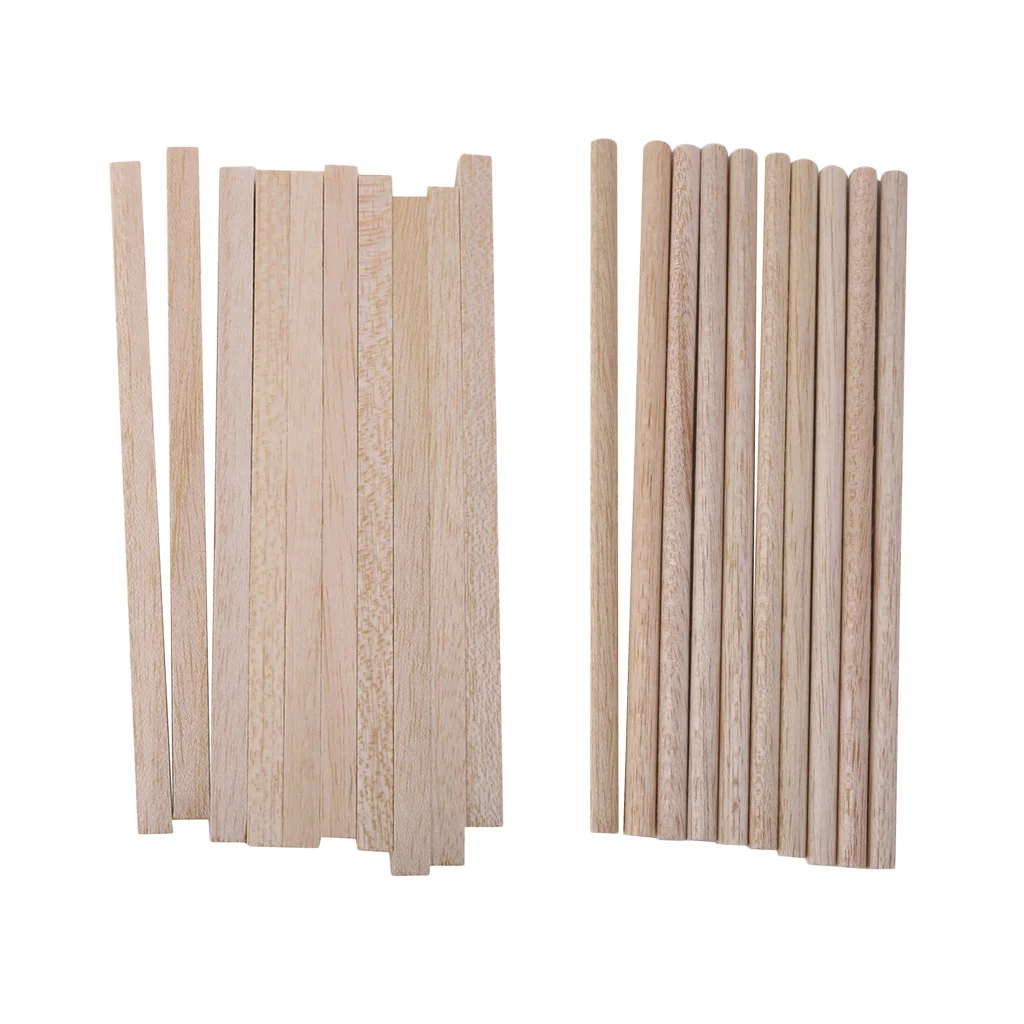 20pcs Natural Square Round Wood Sticks Rod Dowel for Model Making DIY Craft Woodcraft Hobbies 